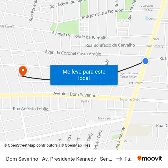 Dom Severino | Av. Presidente Kennedy - Sentido Centro to Facid map
