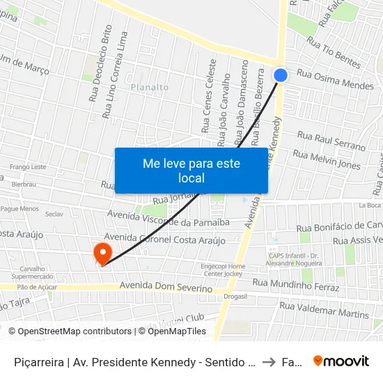 Piçarreira | Av. Presidente Kennedy - Sentido Bairro to Facid map