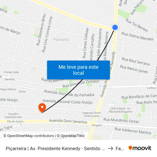 Piçarreira | Av. Presidente Kennedy - Sentido Centro to Facid map