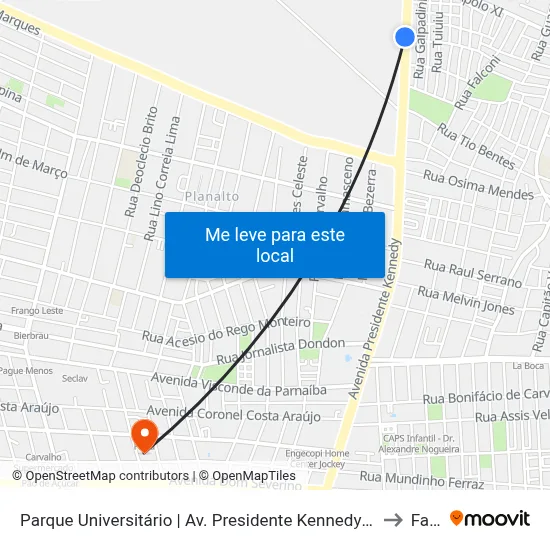 Parque Universitário | Av. Presidente Kennedy - Sentido Centro to Facid map