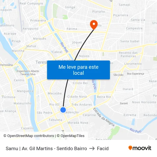 Samu | Av. Gil Martins - Sentido Bairro to Facid map