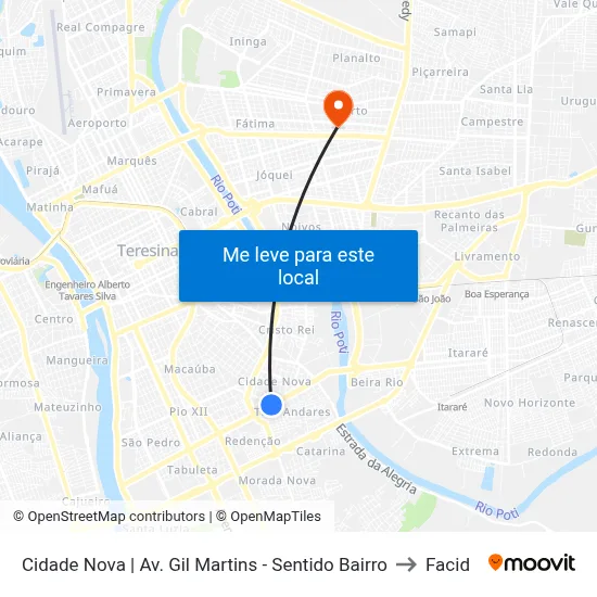 Cidade Nova | Av. Gil Martins - Sentido Bairro to Facid map