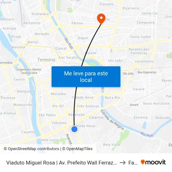 Viaduto Miguel Rosa | Av. Prefeito Wall Ferraz - Sentido Bairro to Facid map