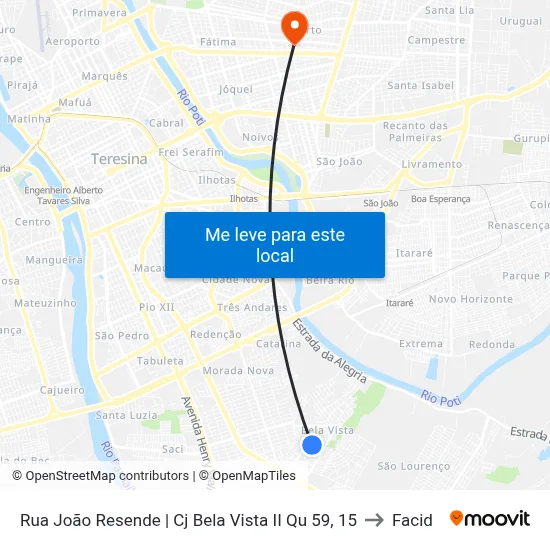 Rua João Resende | Cj Bela Vista II Qu 59, 15 to Facid map