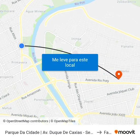 Parque Da Cidade | Av. Duque De Caxias - Sentido Centro to Facid map