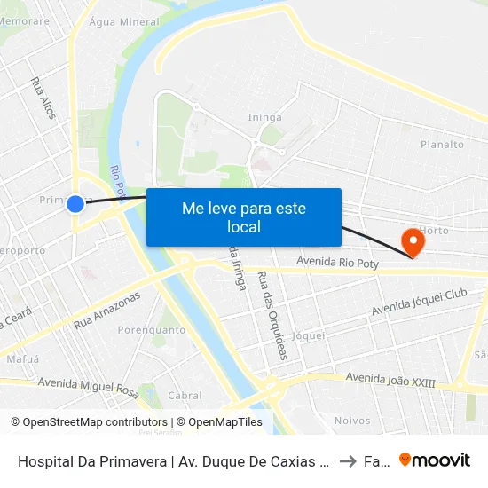 Hospital Da Primavera | Av. Duque De Caxias - Sentido Bairro to Facid map