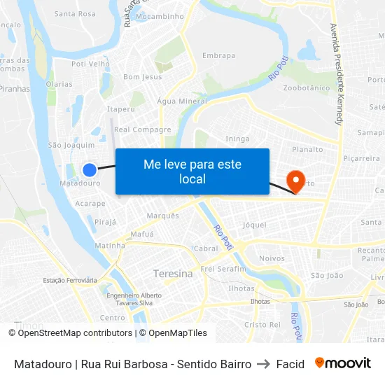 Matadouro | Rua Rui Barbosa - Sentido Bairro to Facid map
