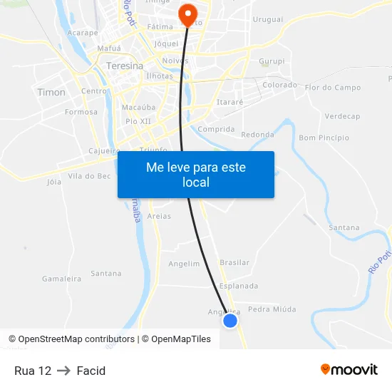 Rua 12 to Facid map