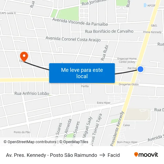 Av. Pres. Kennedy - Posto São Raimundo to Facid map