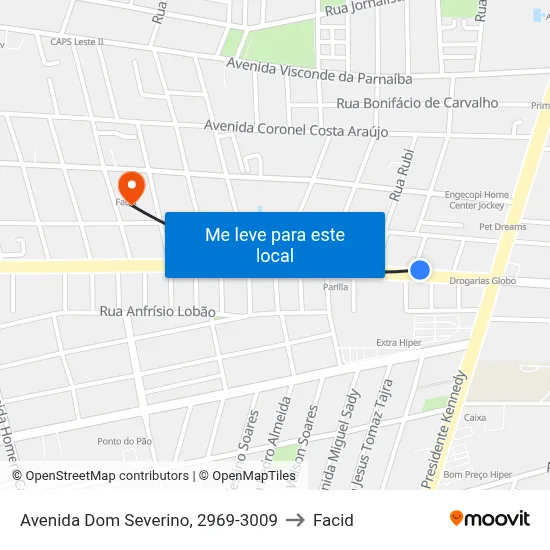 Avenida Dom Severino, 2969-3009 to Facid map