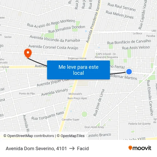 Avenida Dom Severino, 4101 to Facid map