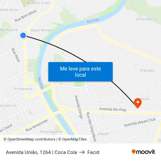 Avenida União, 1264 | Coca Cola to Facid map