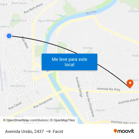 Avenida União, 2437 to Facid map