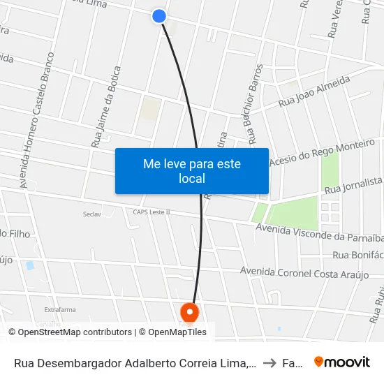 Rua Desembargador Adalberto Correia Lima, 2302 to Facid map