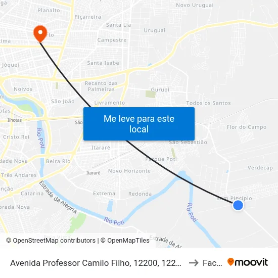 Avenida Professor Camilo Filho, 12200, 12200 to Facid map