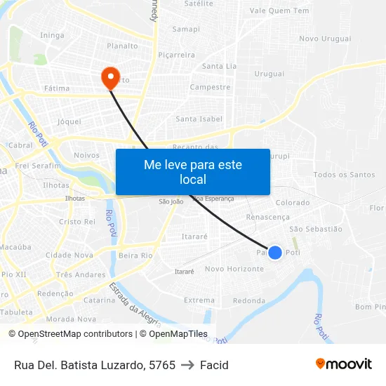 Rua Del. Batista Luzardo, 5765 to Facid map