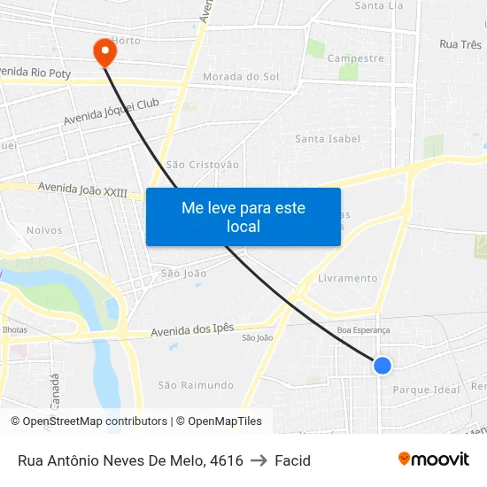 Rua Antônio Neves De Melo, 4616 to Facid map