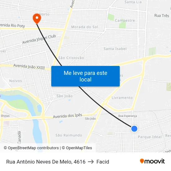 Rua Antônio Neves De Melo, 4616 to Facid map