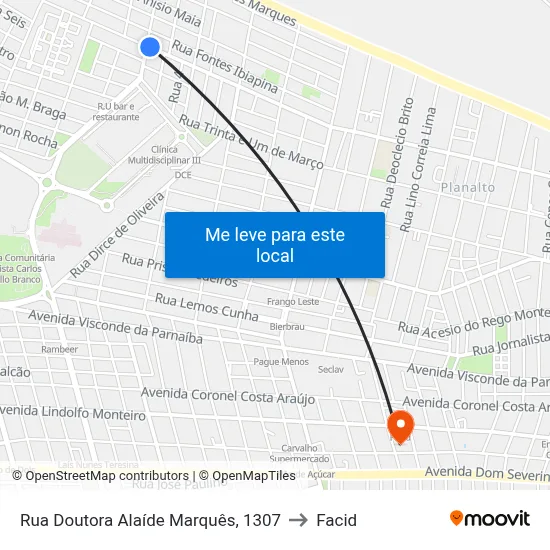 Rua Doutora Alaíde Marquês, 1307 to Facid map