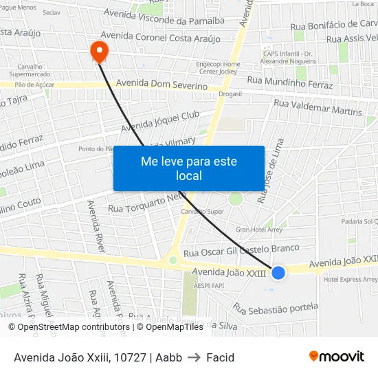 Avenida João Xxiii, 10727 | Aabb to Facid map