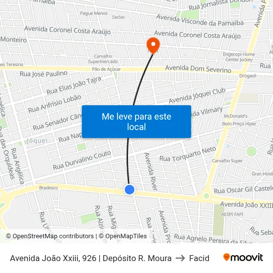 Avenida João Xxiii, 926  | Depósito R. Moura to Facid map