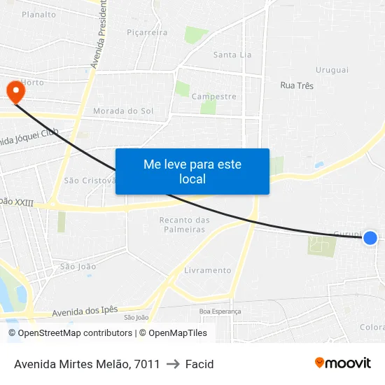 Avenida Mirtes Melão, 7011 to Facid map