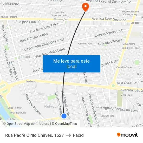 Rua Padre Cirilo Chaves, 1527 to Facid map