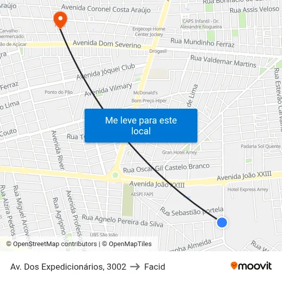 Av. Dos Expedicionários, 3002 to Facid map