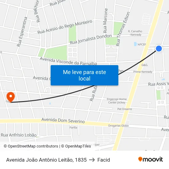 Avenida João Antônio Leitão, 1835 to Facid map