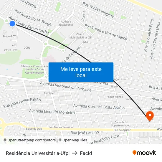 Residência Universitária-Ufpi to Facid map