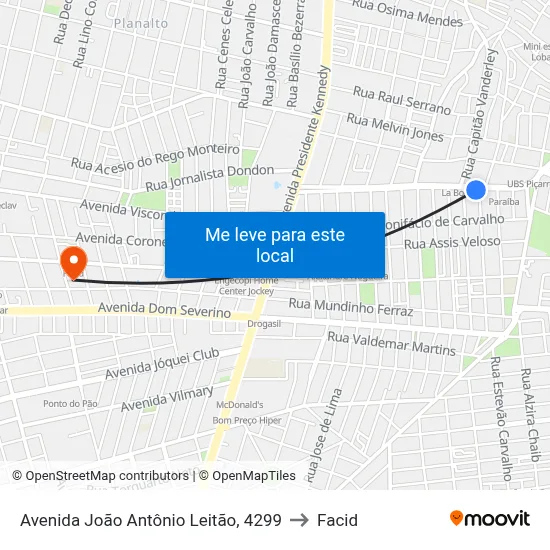 Avenida João Antônio Leitão, 4299 to Facid map