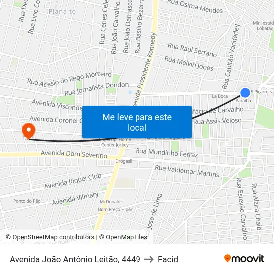 Avenida João Antônio Leitão, 4449 to Facid map