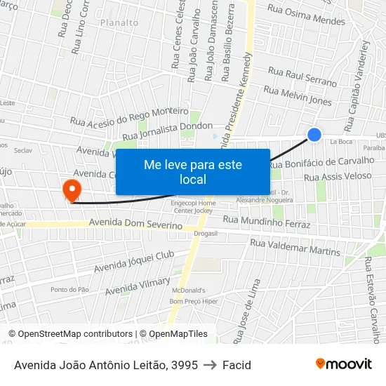 Avenida João Antônio Leitão, 3995 to Facid map