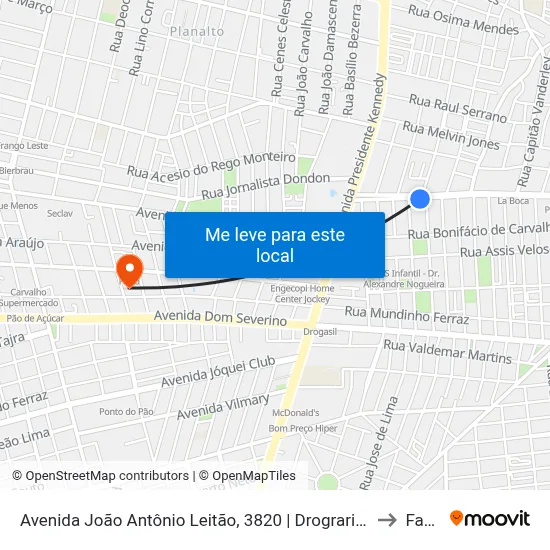 Avenida João Antônio Leitão, 3820 | Drograria Globo to Facid map
