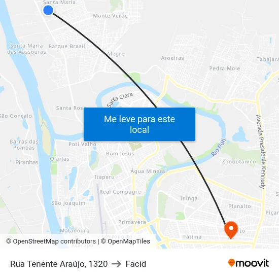 Rua Tenente Araújo, 1320 to Facid map