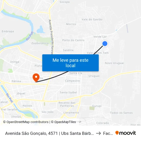 Avenida São Gonçalo, 4571 | Ubs Santa Bárbara to Facid map