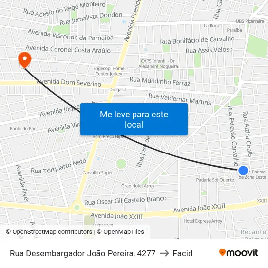 Rua Desembargador João Pereira, 4277 to Facid map