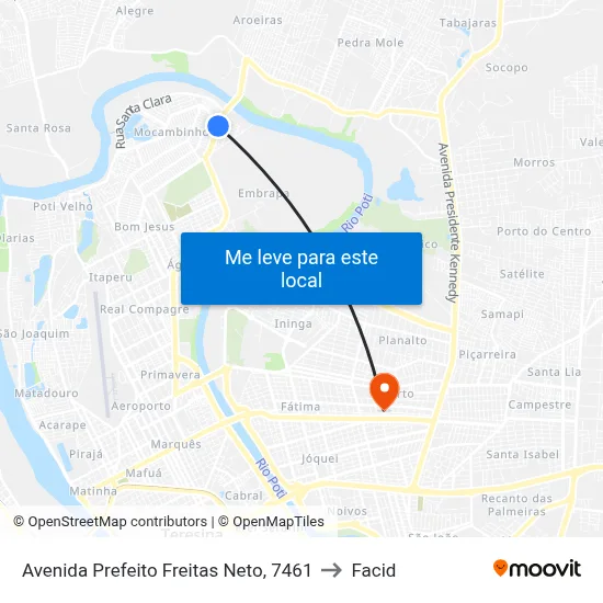 Avenida Prefeito Freitas Neto, 7461 to Facid map