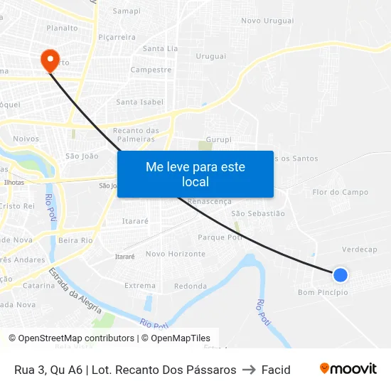 Rua 3, Qu A6 | Lot. Recanto Dos Pássaros to Facid map