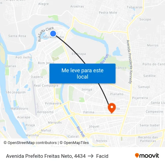 Avenida Prefeito Freitas Neto, 4434 to Facid map