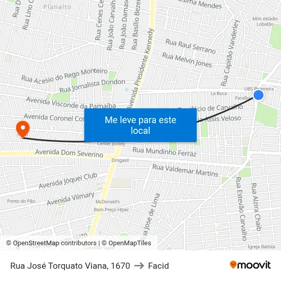 Rua José Torquato Viana, 1670 to Facid map