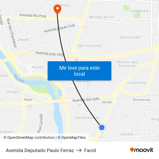 Avenida Deputado Paulo Ferraz to Facid map
