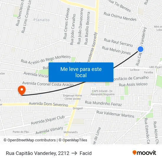 Rua Capitão Vanderley, 2212 to Facid map