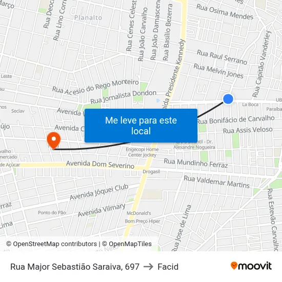 Rua Major Sebastião Saraiva, 697 to Facid map
