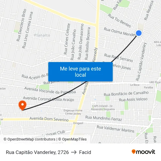 Rua Capitão Vanderley, 2726 to Facid map