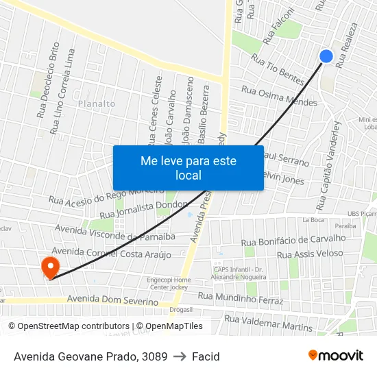 Avenida Geovane Prado, 3089 to Facid map