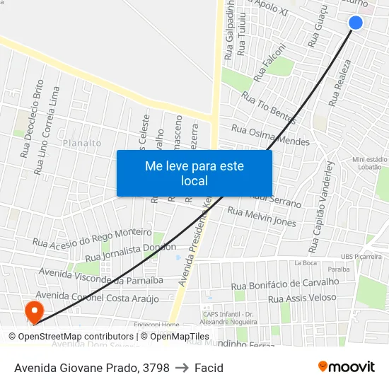 Avenida Giovane Prado, 3798 to Facid map