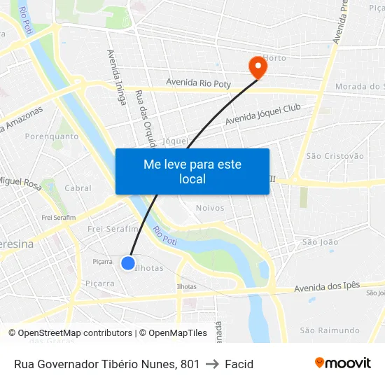 Rua Governador Tibério Nunes, 801 to Facid map
