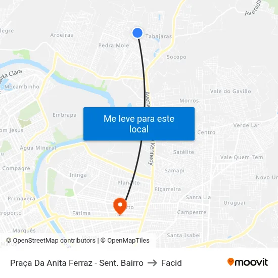 Praça Da Anita Ferraz - Sent. Bairro to Facid map