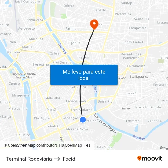 Terminal Rodoviária to Facid map